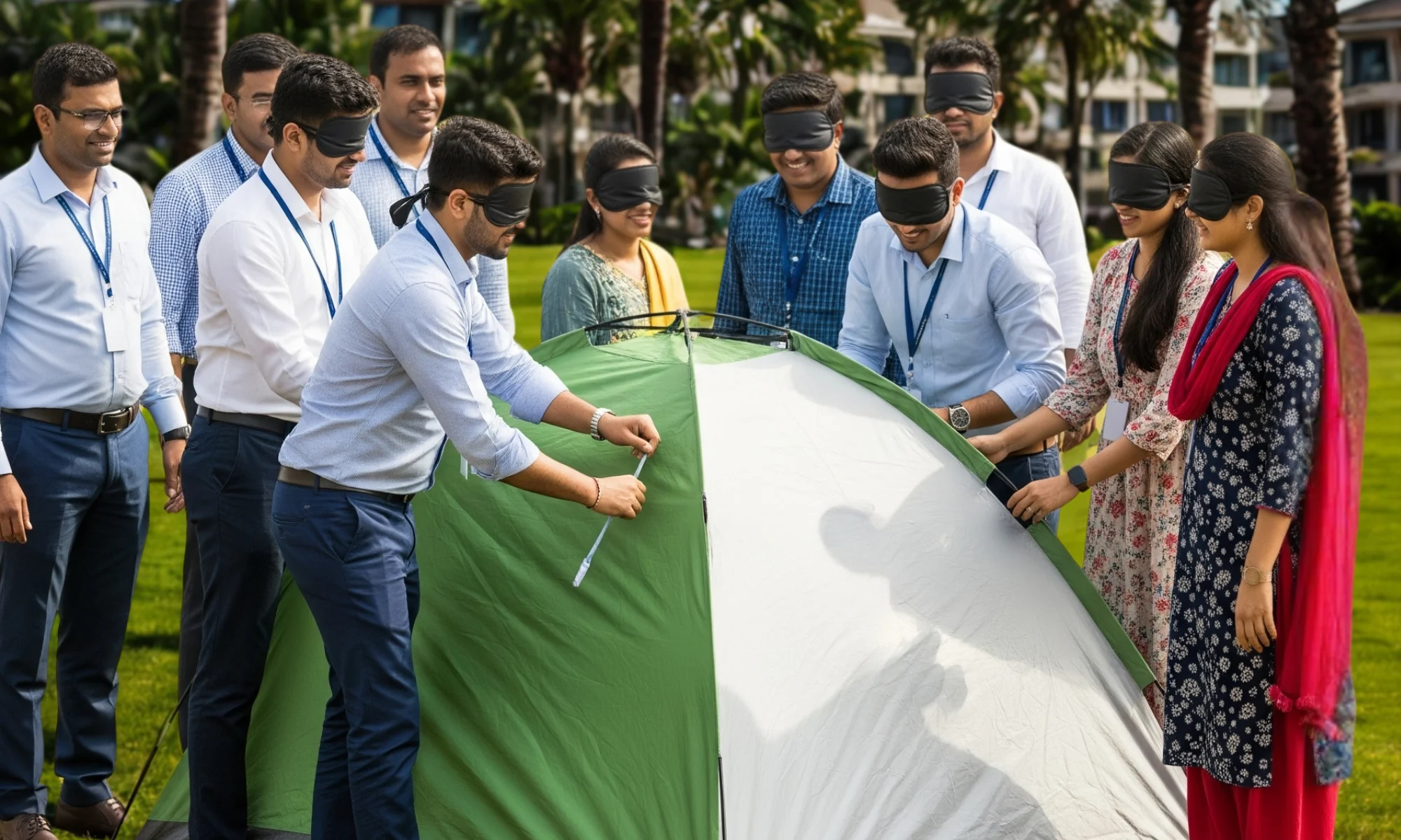 Blindfolded Tent Pitching